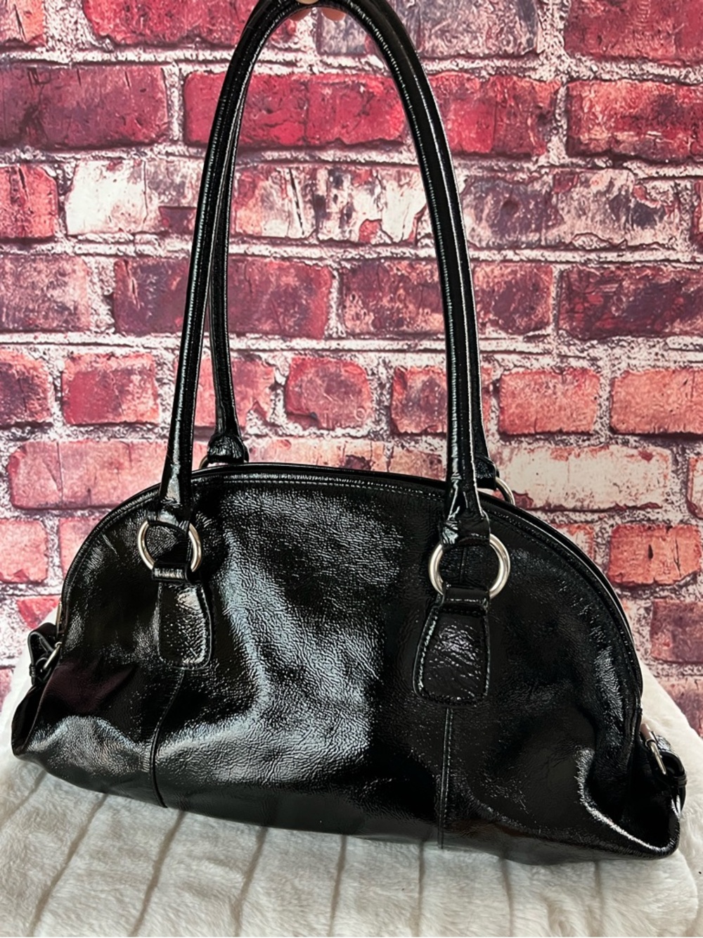 Hobo International Black Patent Leather Dome Shoulder Bag